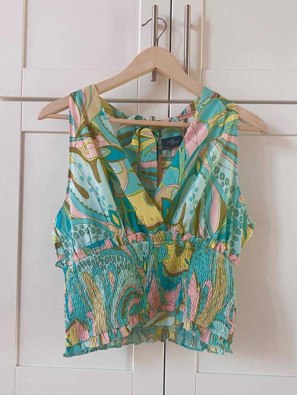 Milk & Honey Floral Abstract Halter Top with Smocked Waist